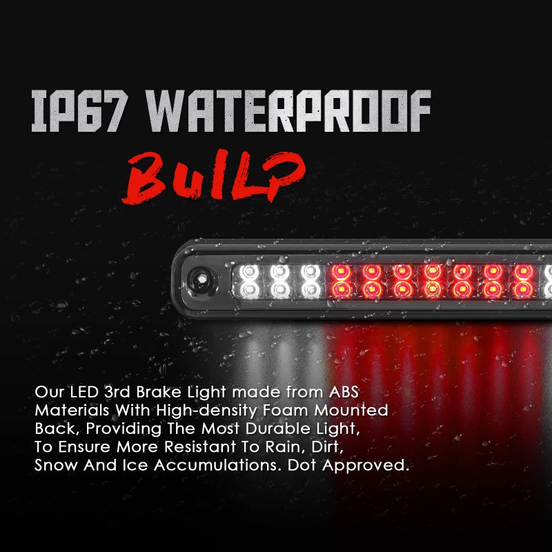 KOMAS 3rd Third Tail Rear Brake Light Replacement For 1988 1989 1990 1991 1992 1993 1994 1995 1996 1997 1998 1999 Chevy GMC C/K-Series GMT400, Waterproof Dual Row Tail Rear Cargo Light Lamp (Smoke) - Image 3